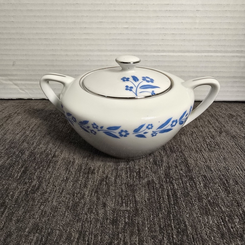 Vintage Symphony in Blue Fine China Sugar Bowl w/ Lid Japan Blue‎ Corn Flower